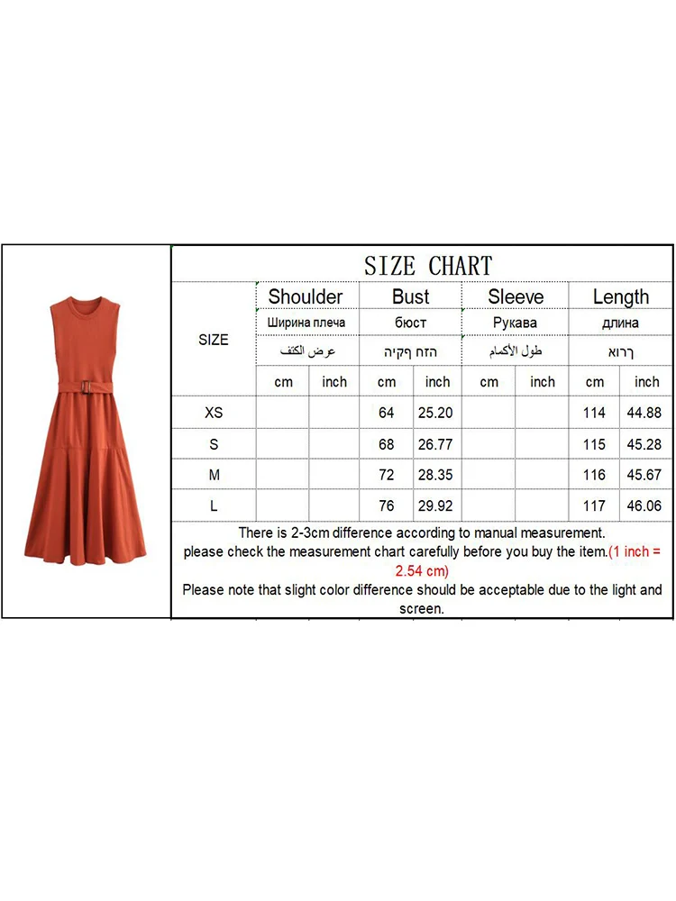 TRAF New Women Solid Patchwork Dress With Belt Elegant Office Ladies Sleeveless O-neck Dress Vintage Causal Chic Long Dress