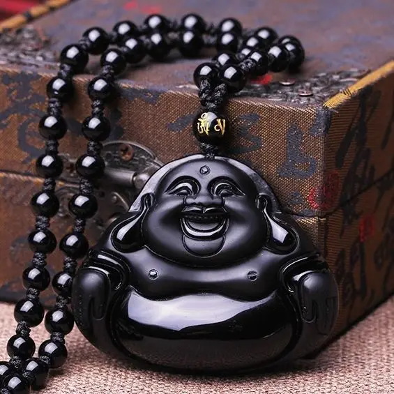 

Buddha Gong Pendant Genuine Black Ink Jade Men's and Women's Smiling Face Maitreya Smiling Buddha Jade Pendant Necklace Double-