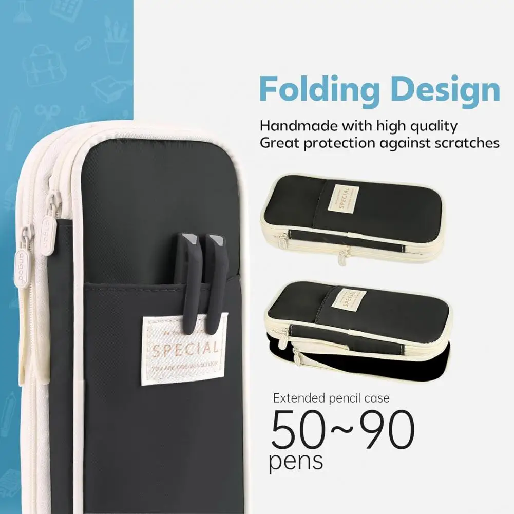 Capacity Pencil Case Expandable Canvas Pencil Case with Zipper Closure Capacity Stationery Holder for Pens for School