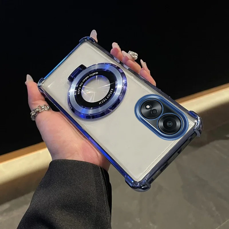 

For OPPO A58 Case Luxury Plating Stand Shockproof Clear Case For OPPO Reno13F 12F 11F 13 A17 A16 A57 A78 10Pro 13Pro 12Pro Cover