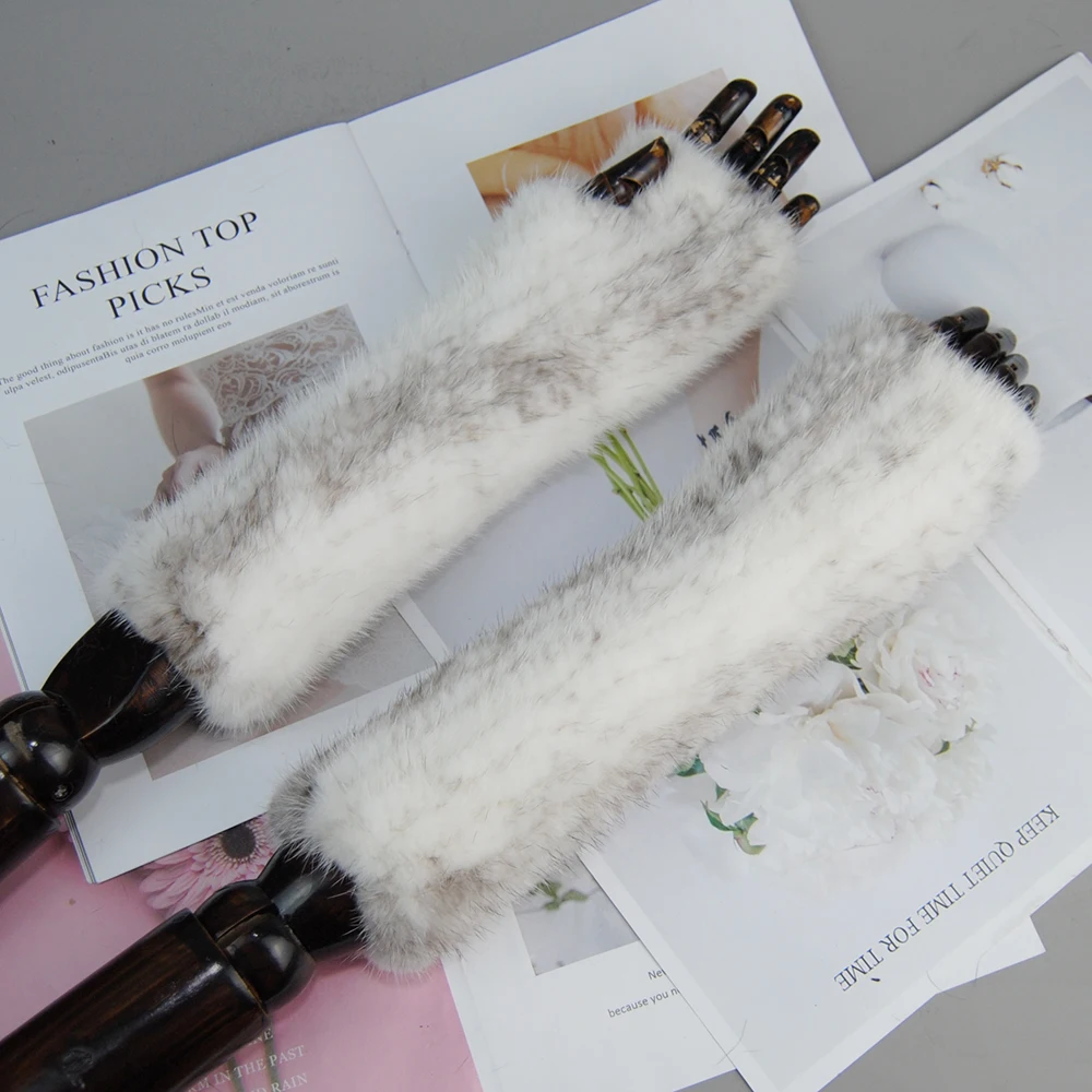 New Women 100% Real Genuine Knitted Mink Fur Mittens Winter Warm Lady Real Fur Fingerless Gloves Handmade Knit Mink Fur Mitten