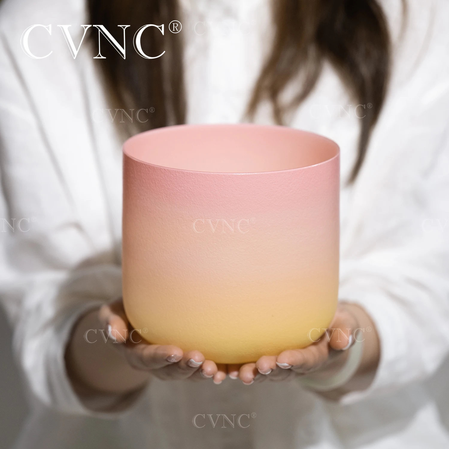 CVNC 7 Inch 440/432HZ CDEFGAB Note Desert rose Quartz Crystal Singing Bowl Chakra for Sound Healing and meditation with Mallet