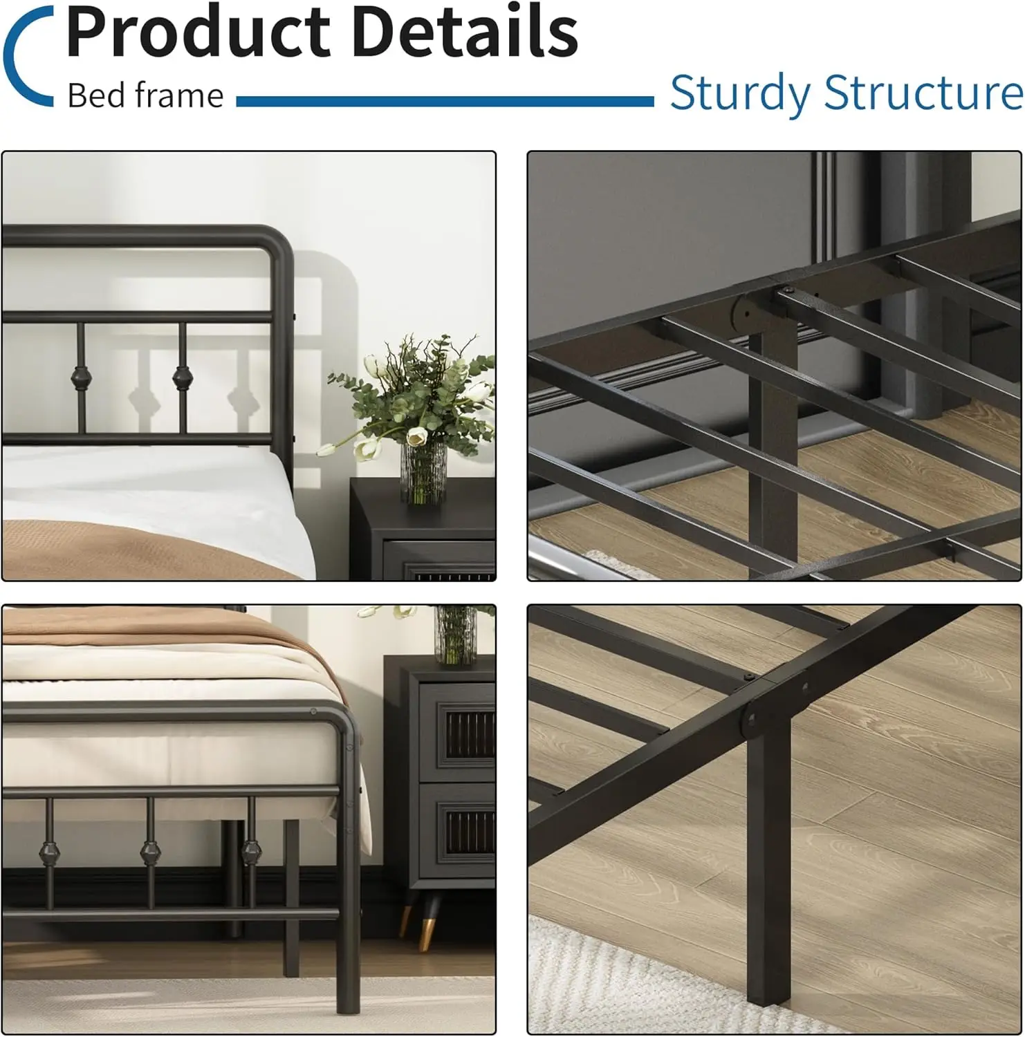 

Классические металлические платформы, двойные рамы для кровати с изголовьем и подножкой, 16 H без коробки, сверхпрочные железные рамы в викторианском стиле