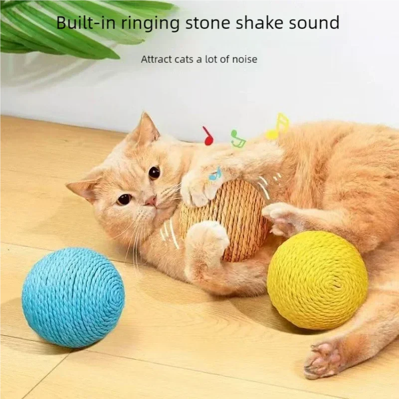 Large Size Sound Making Cat Sisal Ball Toy Durable Bite Resistant Grinding Claw Interactive Kitten Chew Toy Boredom Relief Tease - view 2