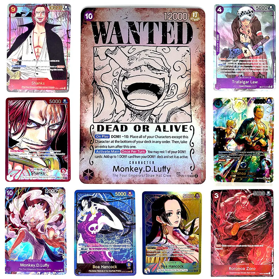 One Piece OPCG Proxy Cards Gear5 Nika Luffy Shanks Hancock Zoro Law Teach Mixed Straw Hat Four Emperors Anime Holographic Gift