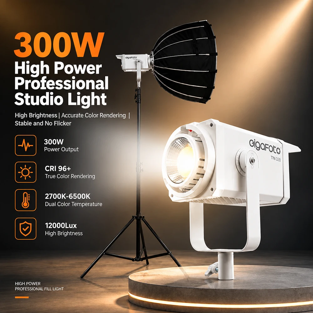 300W Professional COB Video Light High End Lighting Technology Studio Photography Fill Light for Portrait Live Stream Shooting