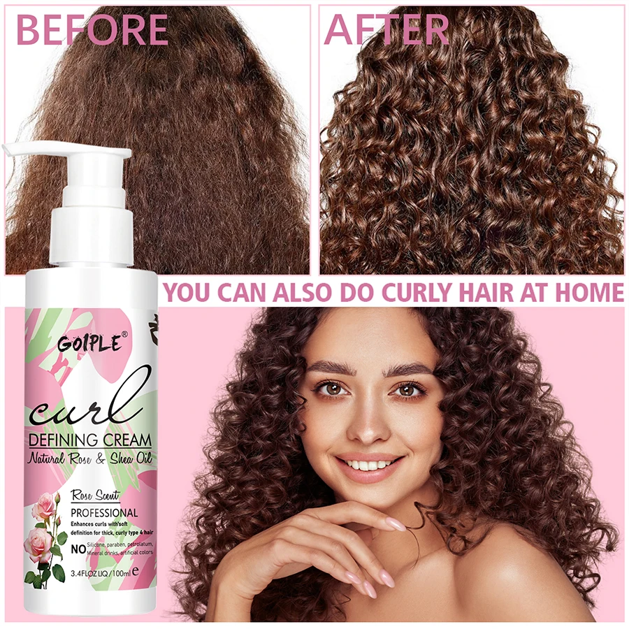 GOIPLE Curl Defining Cream Rose Extract Perm Hair Anti-Frizz Moisturizing Smooth Styling Volumizing Fluffy Care Enhance Curls