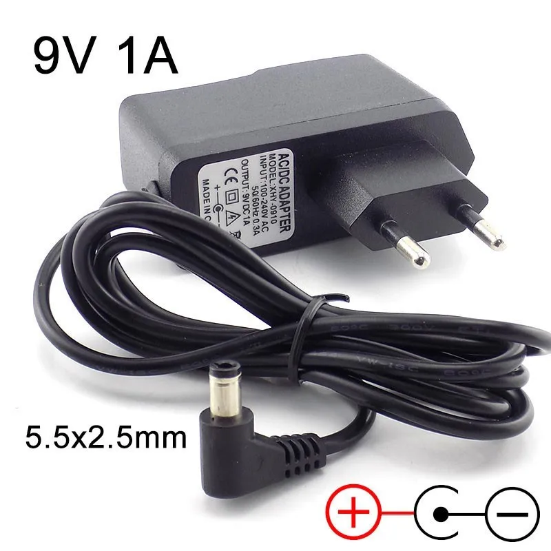 1/2/5pcs AC 100V-240V to DC 9V 1A EU Plug Power Adapter Cable Inside Negative Adaptor 1000ma Power Supply Converter 5.5x2.5mm C3
