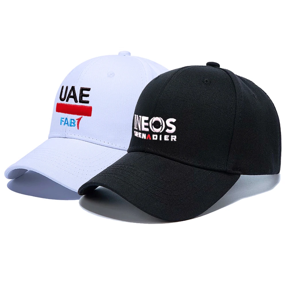INEOS التطريز الدراجات قبعة الرجال 2025 الإمارات العربية المتحدة فريق قبعات الدراجة الكلاسيكية الأسود البيسبول الجبلية سباق دراجة قبعة تحت خوذة