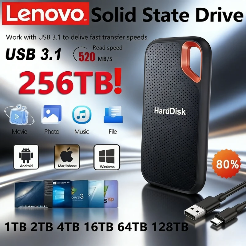 

Внешний твердотельный накопитель Lenovo E61 (SSD) 2 ТБ, 6 ТБ, 8 ТБ, 256 ТБ, USB 3.1, для ноутбуков, PS5, мобильных устройств, HDD-накопитель, устройства хранения данных