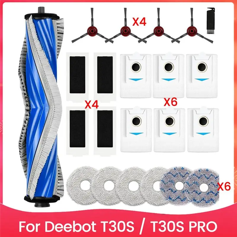

Полный комплект аксессуаров для уборки A97T для Ecovacs Deebot T30S / T30S PRO: боковая щетка, фильтр, тряпка для уборки и мешки для сбора мусора.