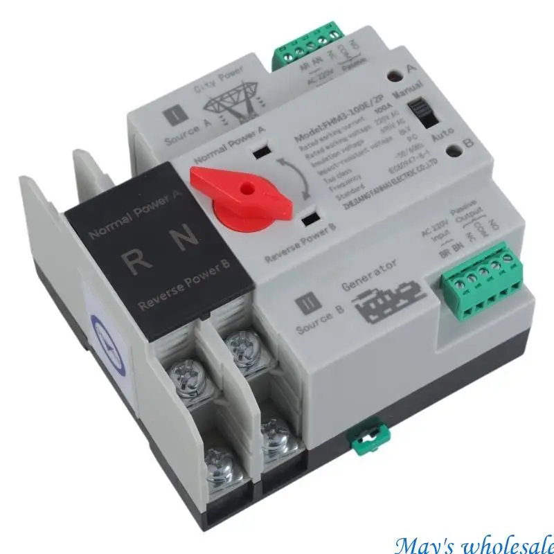 2P 100A Double Power Automatic Transfer Switches Din Mounted Electrical Selector Switches for Inverter, Generator Use 448A