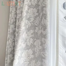 Home Decor French Cream Style Romantic Embossed Chenille High-precision Curtains Thick and High-end Haze Blue Custom Size