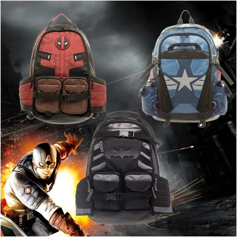 In Stock Marvel Avengers Deadpool Captain America Backpack Anime Cartoon Backpacks Outdoor Leisure Travel High Capacity Backpack