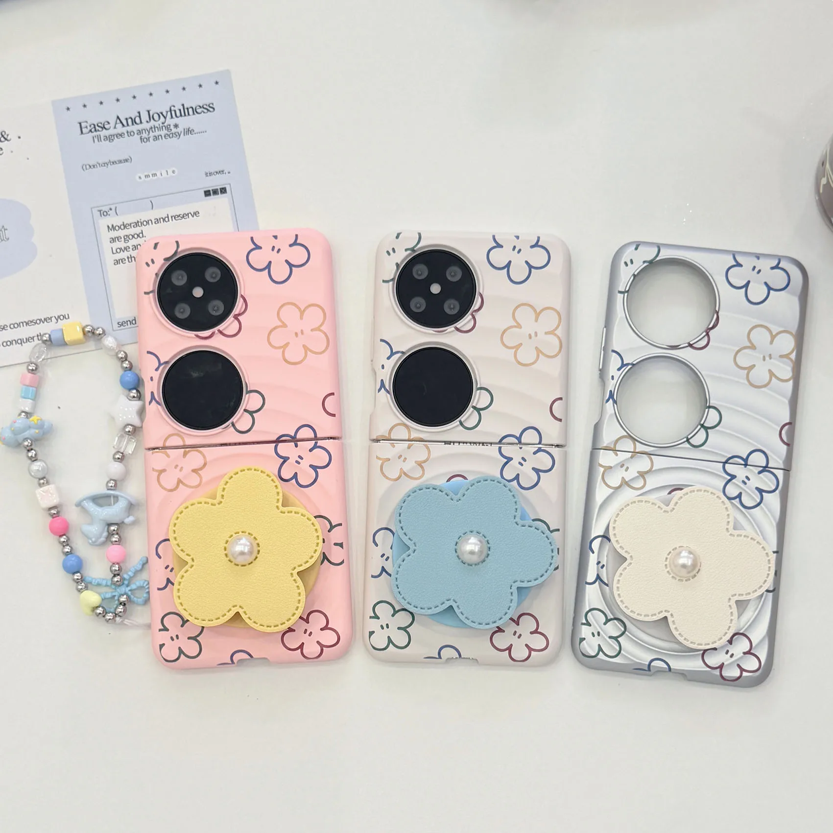 

Back Cover For Huawei Pocket 2 Case Colorful Flower Bracket Magnetic Attraction Bracelet Wristband Chain Shockproof Phone Case