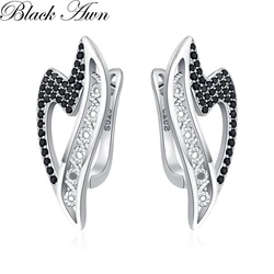 Black Awn 2026 New Heart Hoop Earrings For Women Classic Silver Color Trendy Spinel Engagement Fashion Jewelry I278
