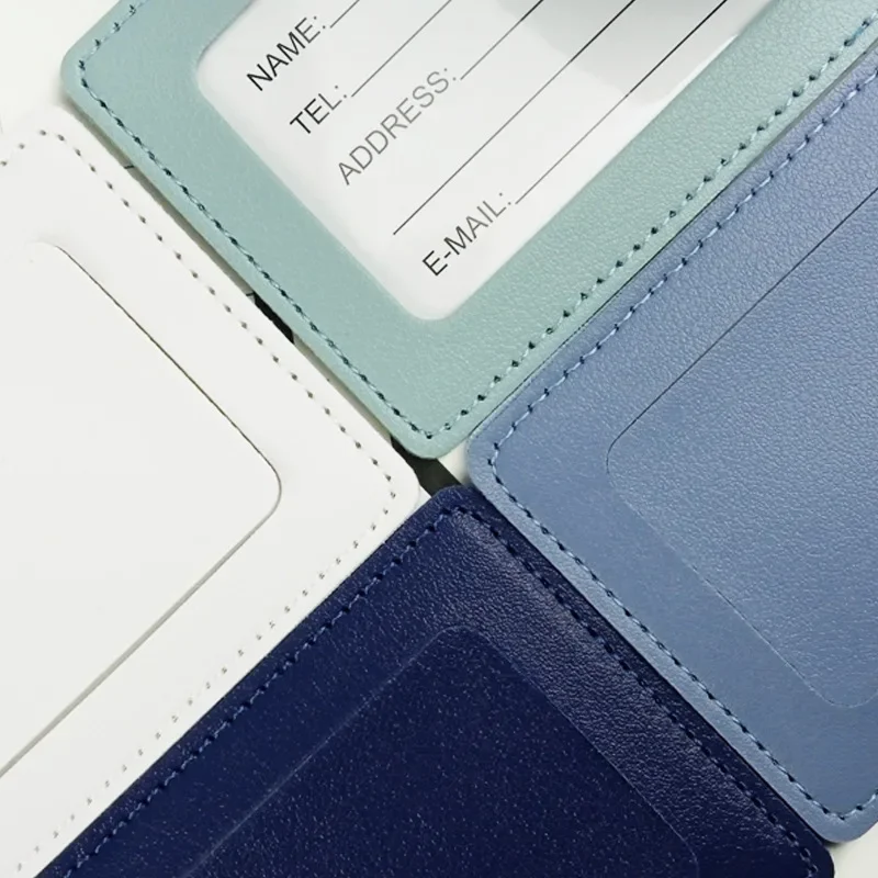 PU Leather Boarding Pass Vertical Flap with Pouch Hardware Buckle Complimentary Inner Signature Paper Luggage Tag Decoration