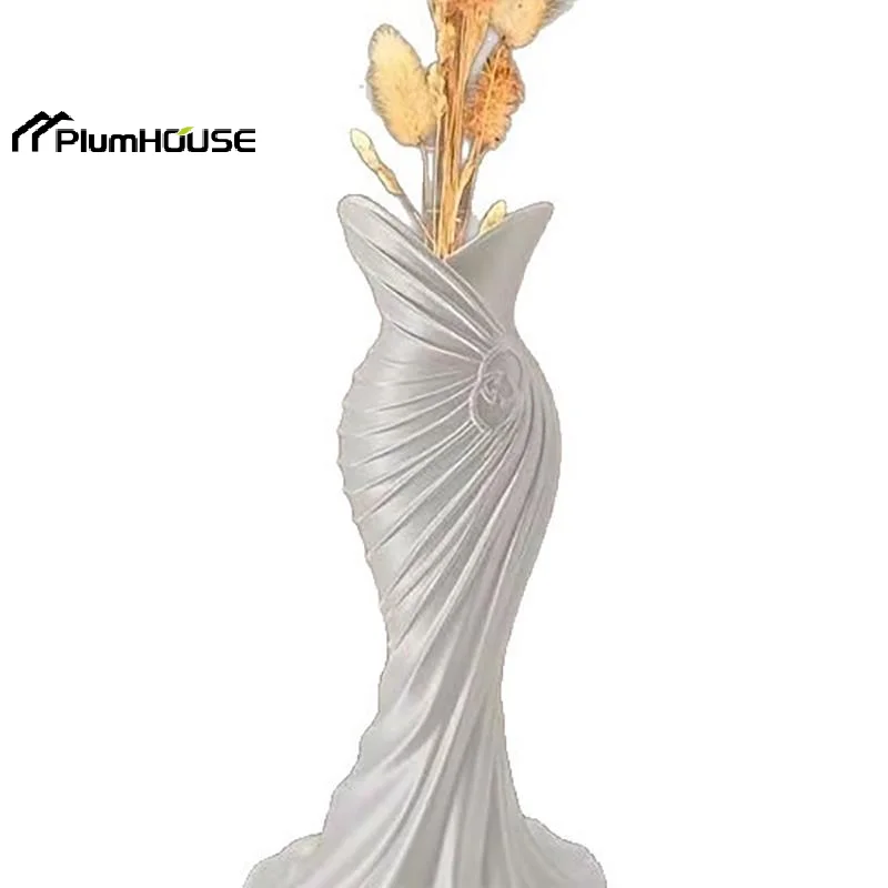 Gown-Shaped 3D Printed Flower Vases Flower Arrangement Minimalist-Style Elegant Dress Vase Twisted Design Decorative Vase