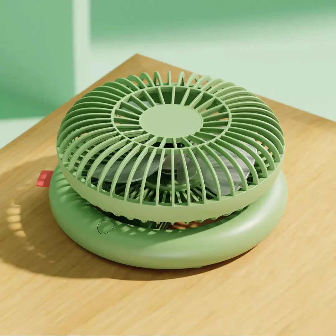 

Small Size AC DC Rechargeable Desktop Fan In The Family Bedroom Ring Base Shaking Head Folding Storage Fan