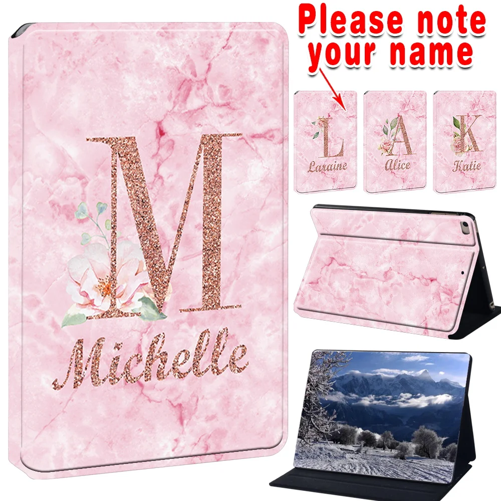 

Case For Ipad 2/3/4 Ipad Mini1/2/3/4/5 Suit 7.9/9.7/10.2/10.9 Inch Stand Fold Pu Leather Cover Marble Initial A-Z 26 Letter
