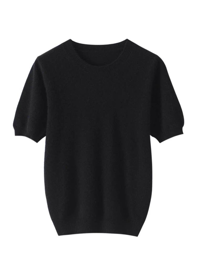 ADDONEE, camiseta de Cachemira para mujer, jersey de manga corta con cuello redondo, suéter para primavera y verano, 100% de punto de Cachemira,