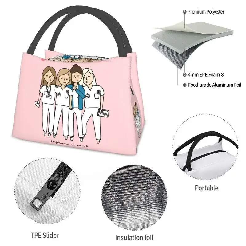 Enfermera En Apuros Doctor NurseHealth Insulated Lunch Bag for School Office Leakproof Cooler Thermal Lunch Box Women