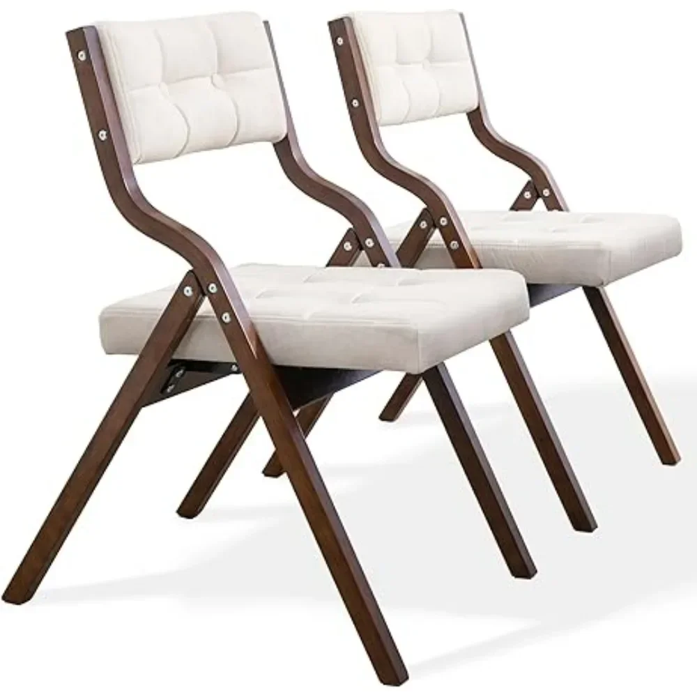 Folding Chairs with Cushion, Wooden Padded Folding Chairs 2 Pack, Portable and Assembled Folding Dining Chair