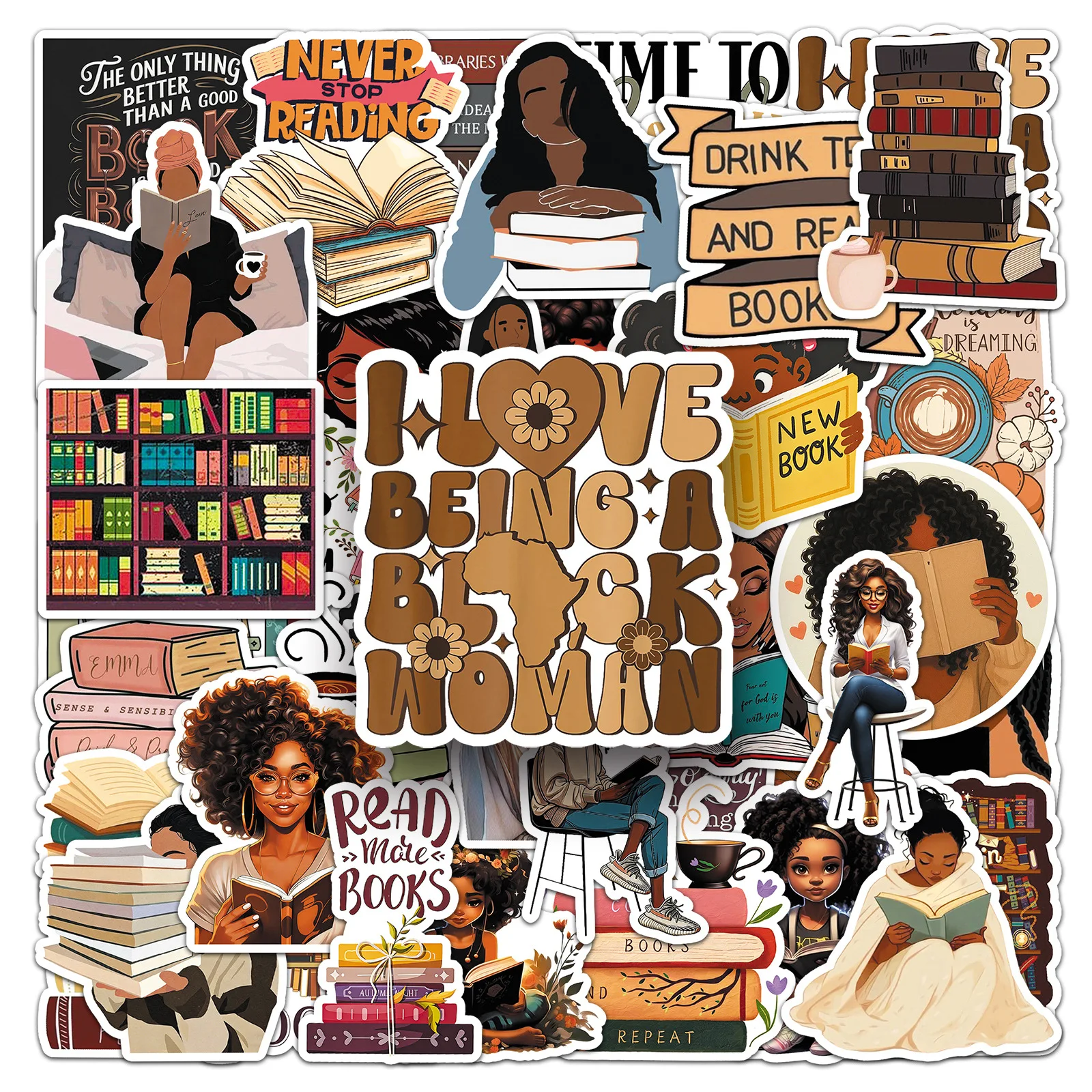 

10/50PCS Girls Reading Stickers Graffiti Stickers Personalized Creative Decoration Water Cup Stationery Box Suitcase Decal Toy