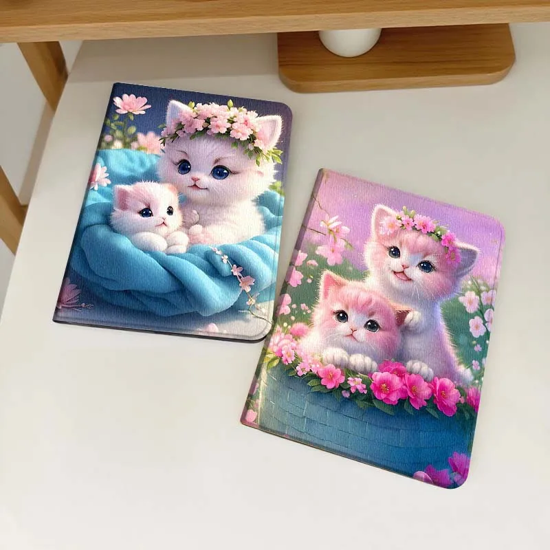 

Cartoon Pink Cat Basket For Samsung Galaxy Tab S6 S8 S9 S10 Lite FE 10.4 11 Inch 2022 2024 Tablet Case