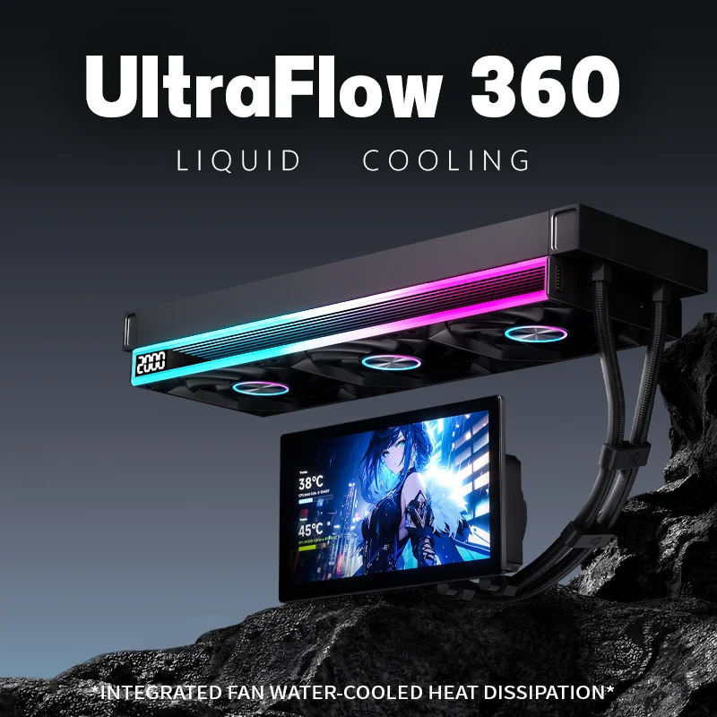 Jungle Leopard UltraFlow 360mm AIO CPU Liquid Cooler with 7.0" LCD Screen, 360° Rotatable Display, ARGB Sync PWM Fans