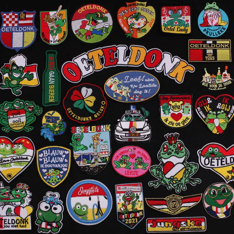 Oeteldonk Emblem Iron on Patches for Clothes Netherlands Carnival Custom Patches Embroidered for Clothes DIY Frog Badges