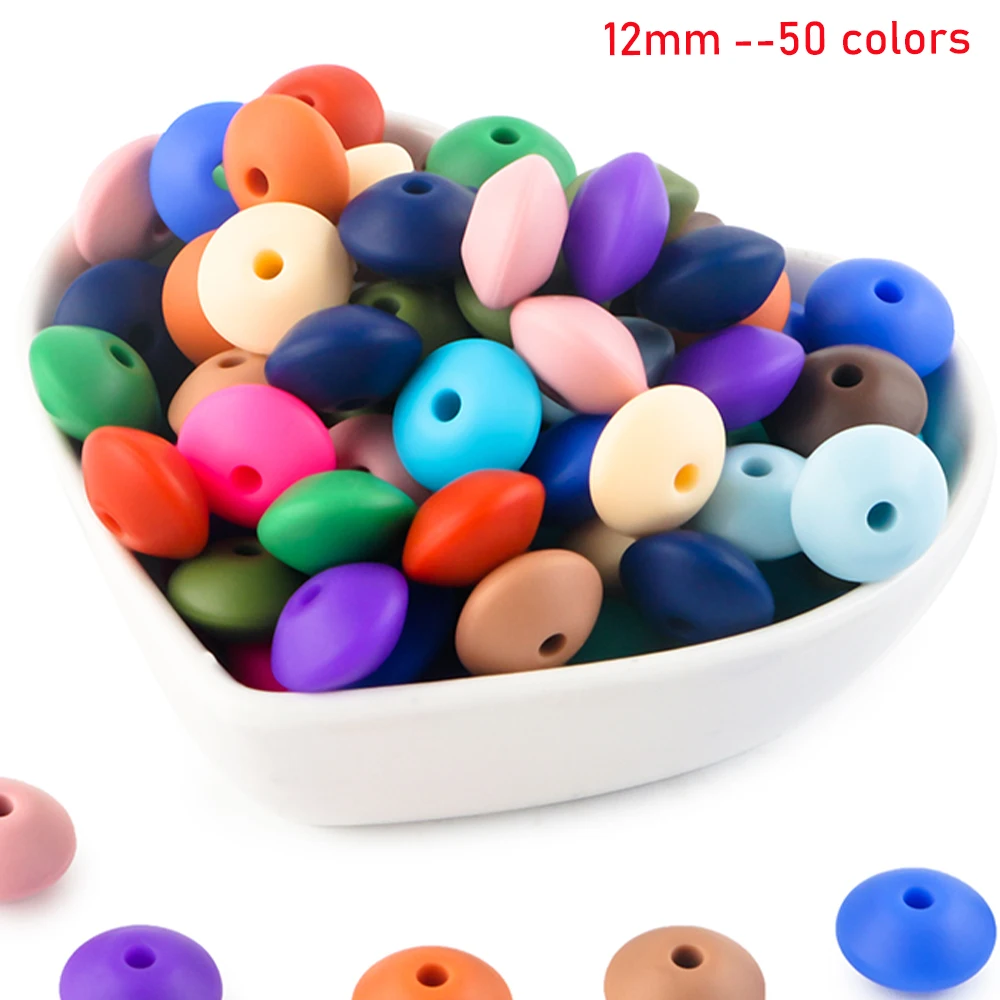 1000-2000Pcs 12mm Silicone Lentil Beads Loose Spacer Bead DIY Pacifier Chain Necklace For Jewelry Making Silicone Abacus Bead