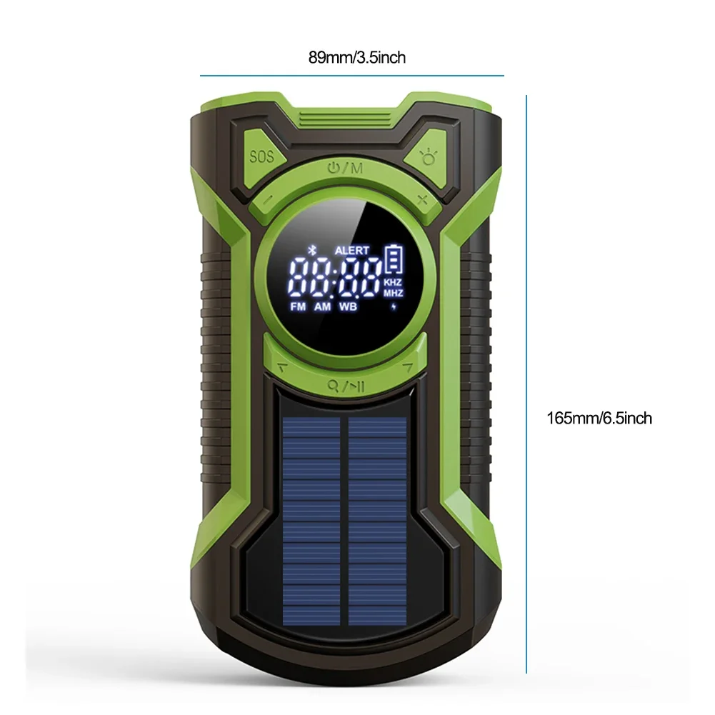 Solar Emergency Weather Radio Waterproof Hand Crank Weather Alert Radio 5000mAh Bluetooth-Compatible5.3 LED Flashlight SOS Alarm