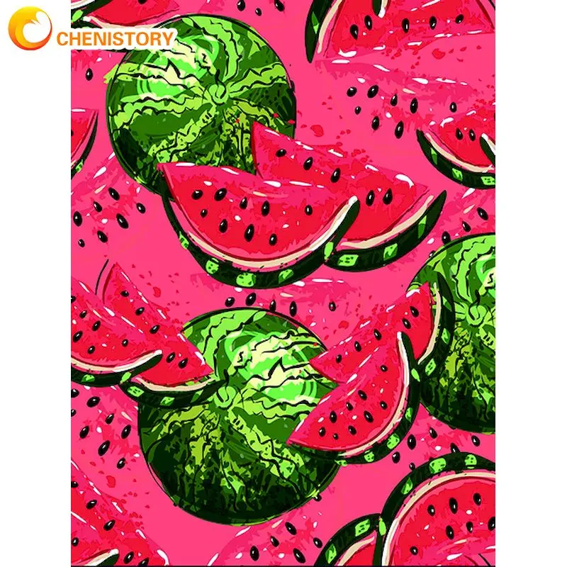 

CHENISTORY Diamond Painting Full Drill Watermelon Cross Stitch Diamond Embroidery Rhinestones Diamond Mosaic Fruit Landscape Gif