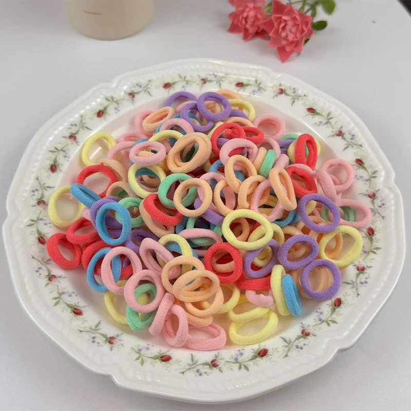 100Pcs Hair Bands for Children Colorful Nylon Scrunchie Hair Ties Rubber Band Kids Elastic Hair Leagues Girl Accessories