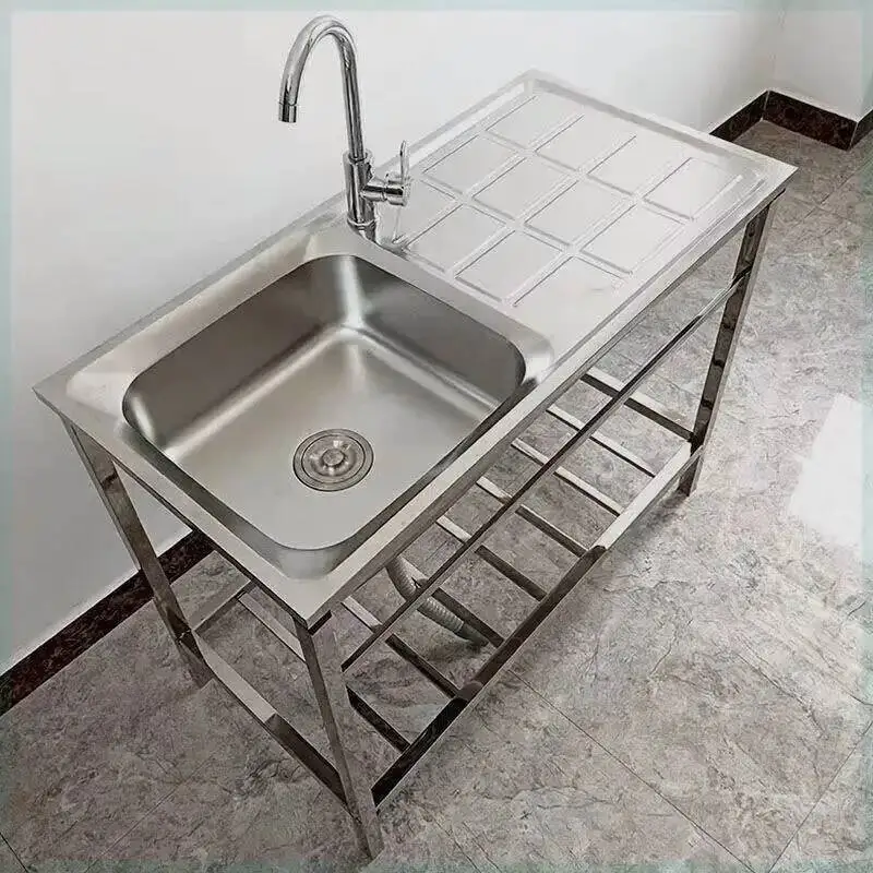 

Kitchen Washing Floor-standing with Dishwashing Steel Sink Sinks Kitchen Stand Single Accessories Stainless Sinks with Workbench
