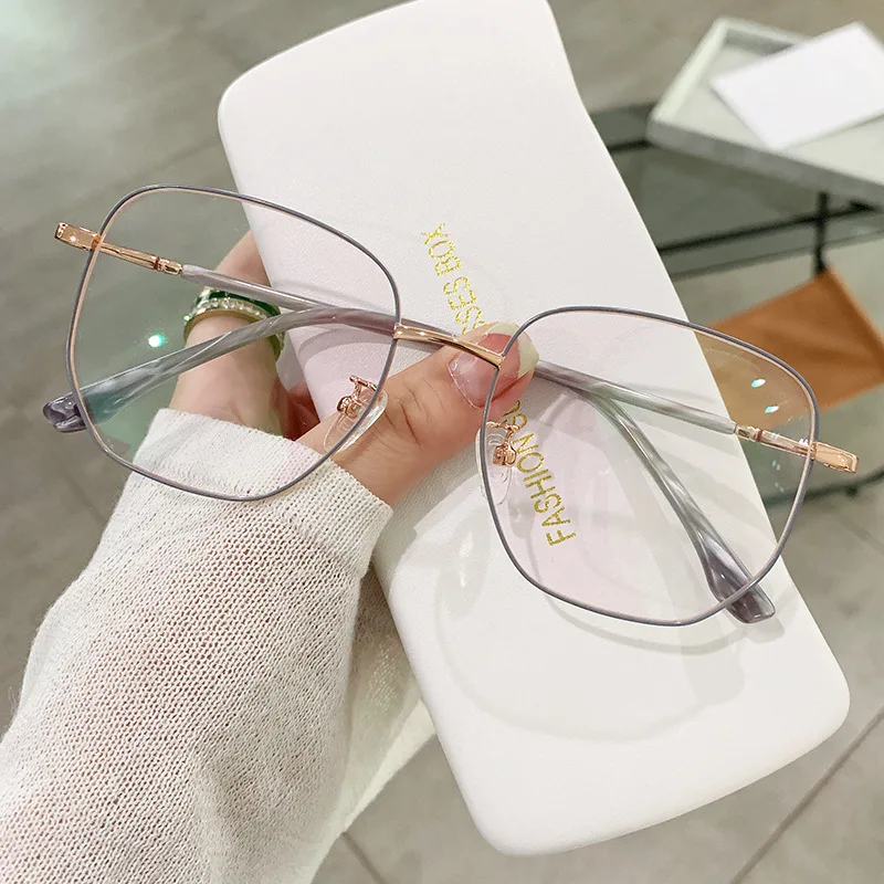 HANXI Metal Polygonal Large Frame Glasses Women Glasses Photochromic Custom Prescription Myopia Corrective Reading Glasses