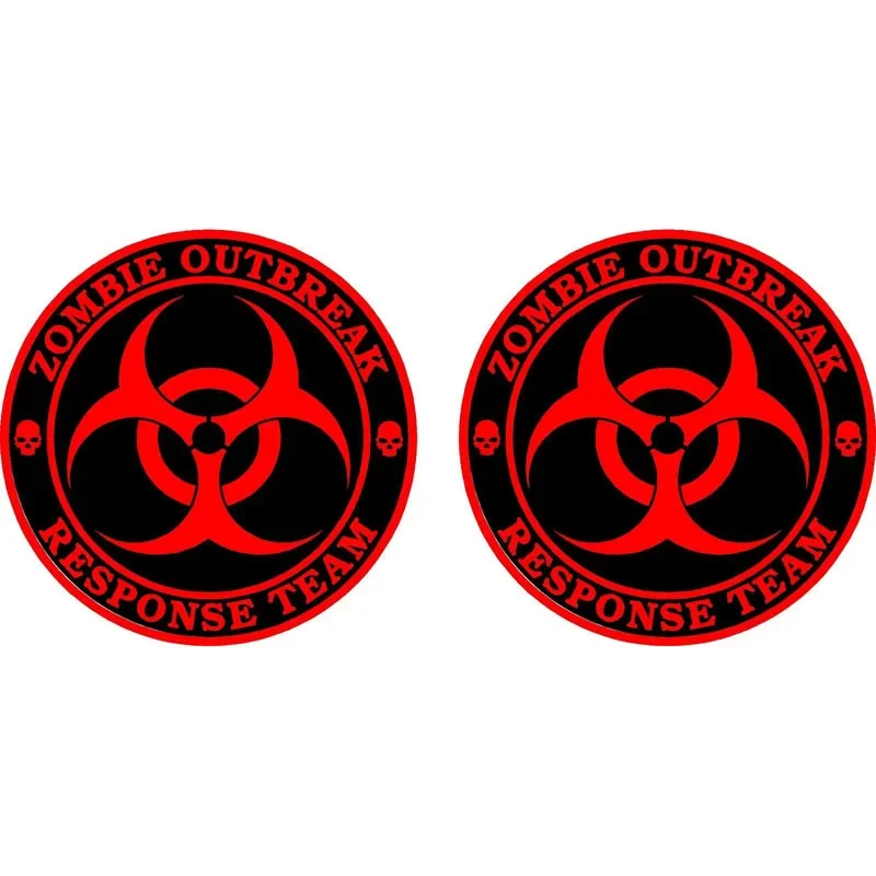 2X ZOMBIE OUTBREAK RESPONSE Fiery Car Sticker Reflective Motorcycle Decals Sunscreen Waterproof 8cm*8cm