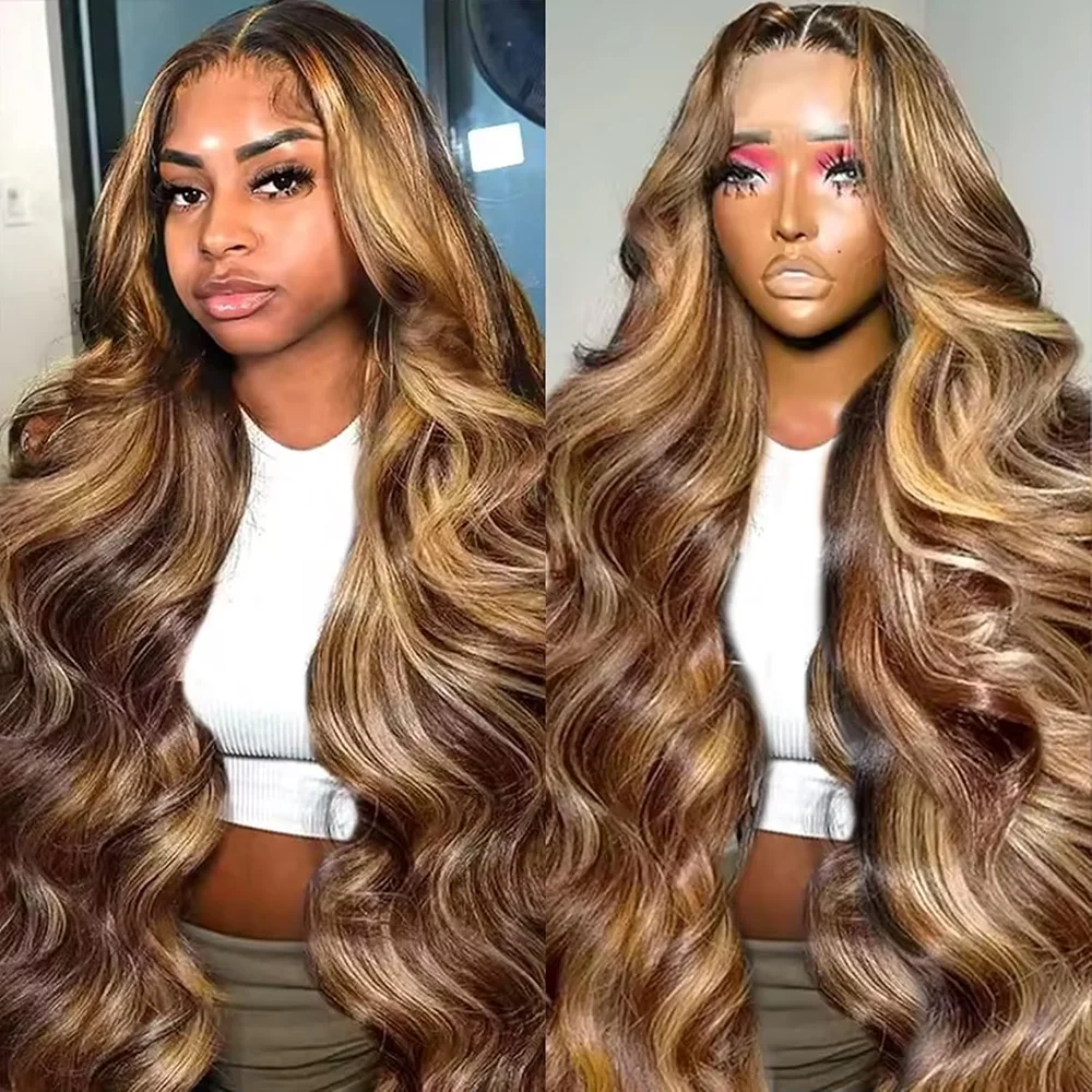 

Парик из натуральных волос с мелированием, волнистый, 13x6 HD Lace Frontal, цвет P427, шоколадно-коричневый с блондом, 13x4 Front Ombre, 220% плотность