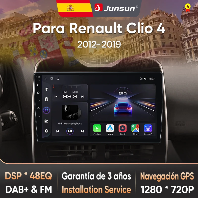 Autoradio Junsun Radio Voz AI pour Renault Clio 4 ZOE 2012-2017, CarPlay sans fil, Android Auto, 2DIN avec Bluetooth, DAB+, GPS, RDS