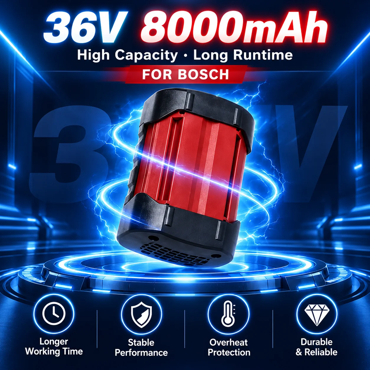 36V Akku für Bosch BAT810 BAT840 8.0AH Wiederaufladbarer Lithium-Ionen-Ersatzakku D-70771 BAT836 BAT818 2607336003