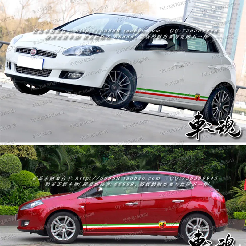 Car sticker FOR Fiat Bravo abarth Palio 500 green white red body left and right side decoration custom sports Vinyl Film