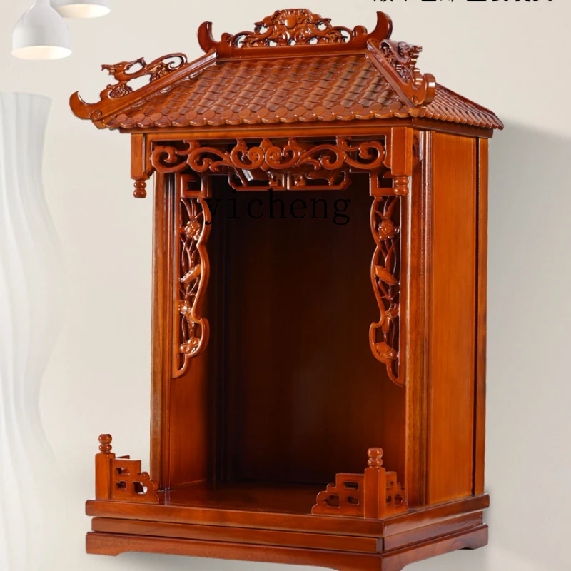 XL Solid Wood Buddha Shrine God of Wealth Cabinet Wall-Mounted Altar Household Incense Burner Table Holder Wall-Mounted