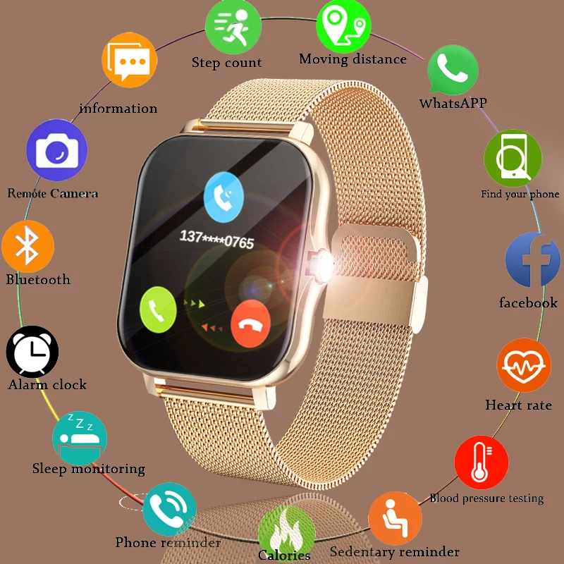 

2022 New Women Smart Watch Men 1.69" Color Screen Full Touch Fitness Tracker Bluetooth Call Smart Clock Ladies Smartwatch Women