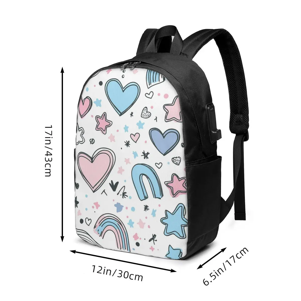 Pastel Rainbow And Hearts Backpack Travel Notebook Bag Computer College Student School Bag Laptop Shoulder Bags for Men Women