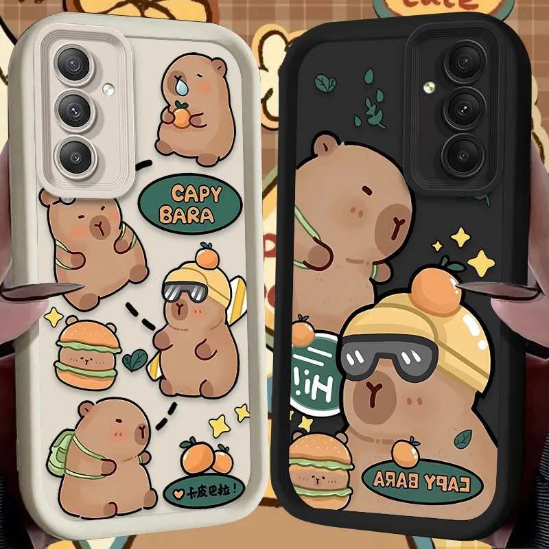 Cartoon Happy Capybara Silicone Case for Samsung Galaxy S25 S24 S23 Ultra S22 S21 Plus FE 5G A54 A34 A14 A73 A53 A33 5G Cover