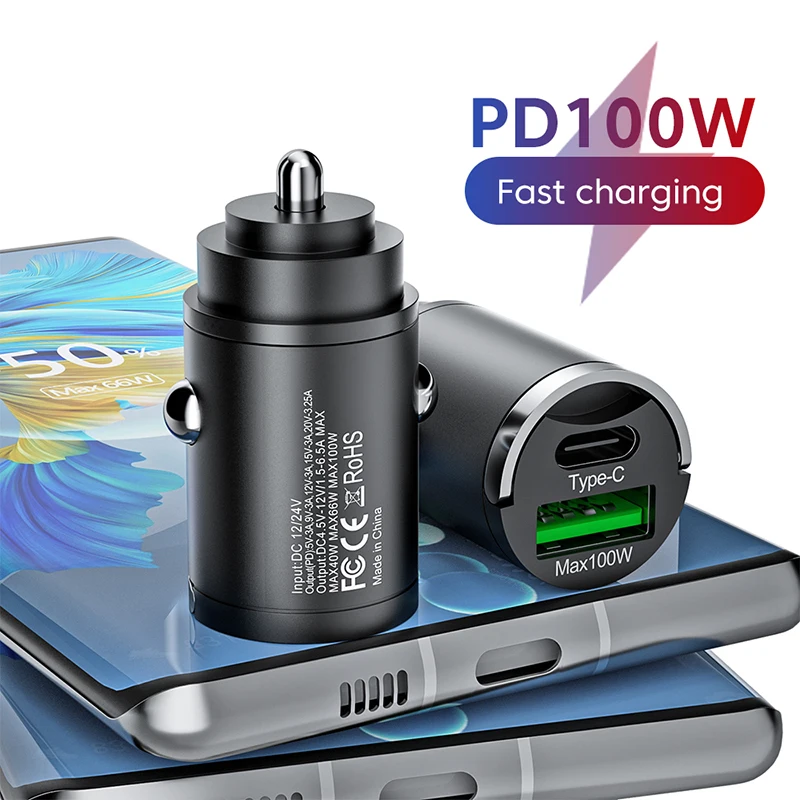 Mini 100W USB Auto Ladegerät Typ C QC3.0 PD Auto Ladegeräte Schnelle Lade Auto Telefon Ladegerät Adapter Für iPhone Samsung Huawei Xiaomi