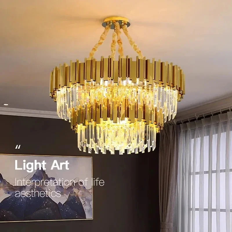 

FKL Crystal Chandelier Gold Double-Layer Luxurious Atmosphere For Living room Dining room Villa Duplex Hall Indoor Chandelier