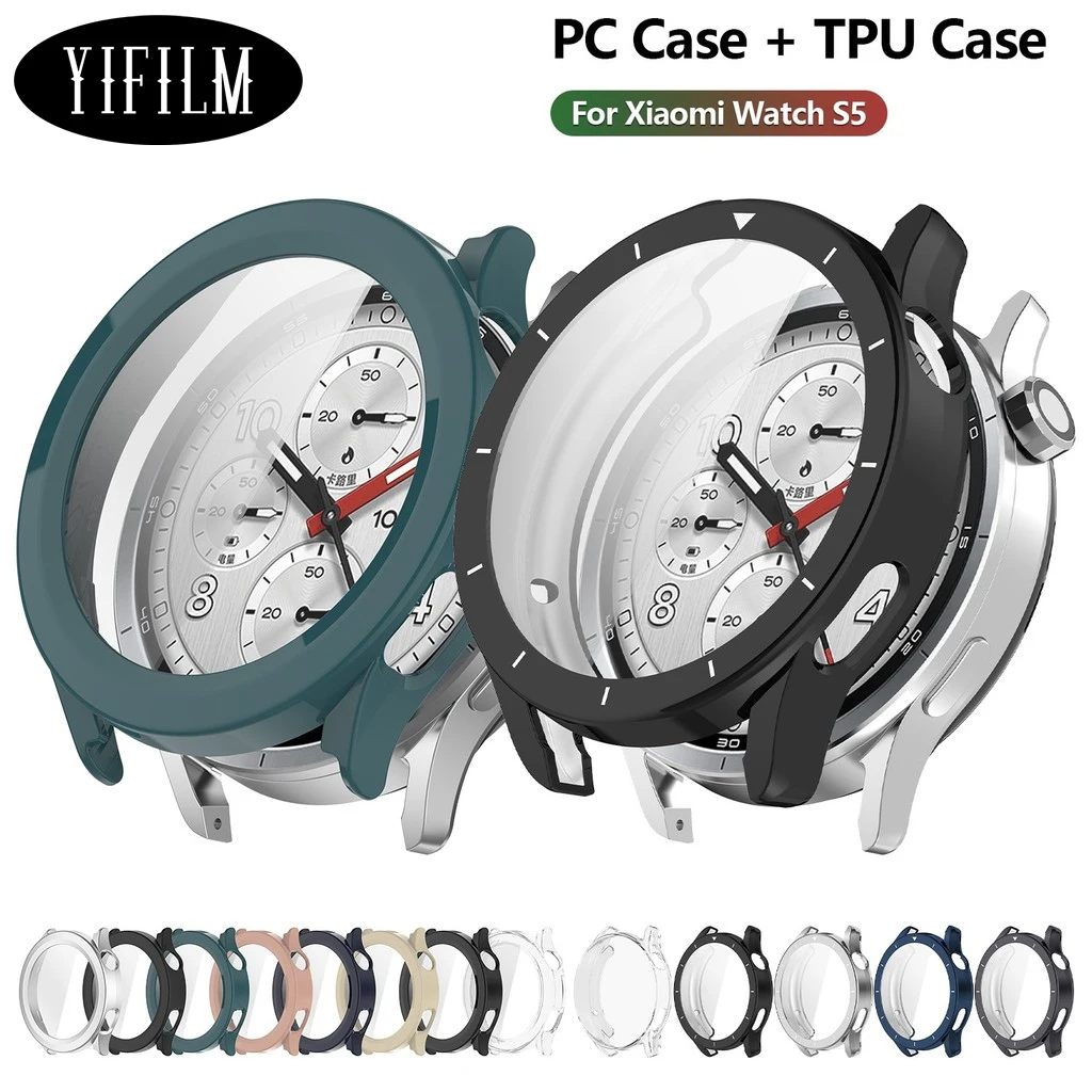 Coque de protection en TPU pour Xiaomi Watch S5, avec protection d'écran intégrée en verre trempé, coque de protection antichoc, accessoires