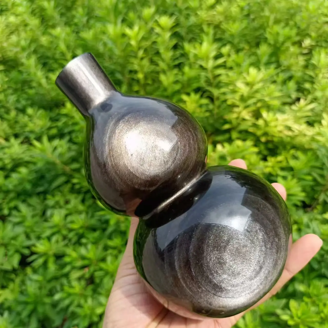 Natural Silver Obsidian Gourd, Quartz Crystal Obsidian Treasure Gourd,Mineral Reiki Healing, Degaussing Decor